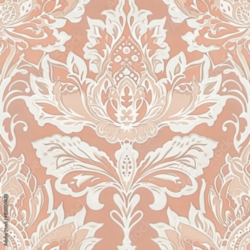Elegant Peach Floral Damask Wallpaper Design