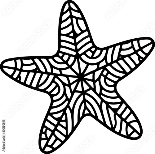 Animal mandala étoile de mer dessin animé style cartoon pour page ou livre de coloriage pour enfant. Isolé du fond, dessin au trait noir totalement transparent et prêt a colorier et ajuster