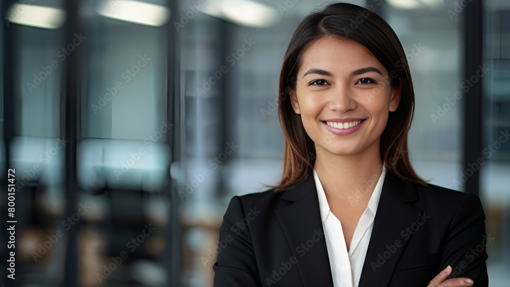 Portrait of a middle-aged businesswoman, Smiling confidently, CEO, stands in her office with arms crossed. Professional, proud, and confident leader in a black suit. Portrait of a middle-aged businesswoman, Smiling confidently, CEO, stands in her office with arms crossed. Professional, proud, and confident leader in a black suit.