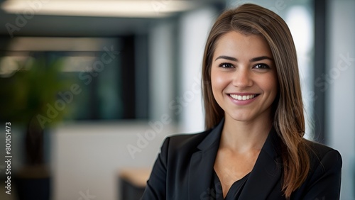 Free Download Portrait of a middle-aged businesswoman, Smiling confidently,  CEO, stands in her office with arms crossed. Professional, proud, and confident leader in a black suit. - GFXLoad