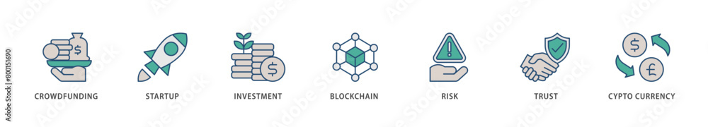 ICO icons set collection illustration of crowdfunding, startup, investment, blockchain, risk, trust and cypto currency icon live stroke and easy to edit ICO icons set collection illustration of crowdfunding, startup, investment, blockchain, risk, trust and cypto currency icon live stroke and easy to edit