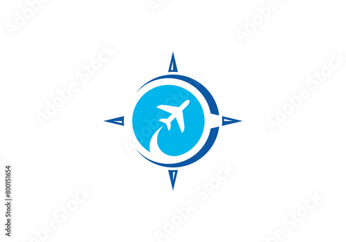 simple travel logo. airplane with compass icon vector design