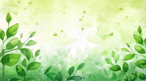 Leaves green eco watercolor background landscape illustration