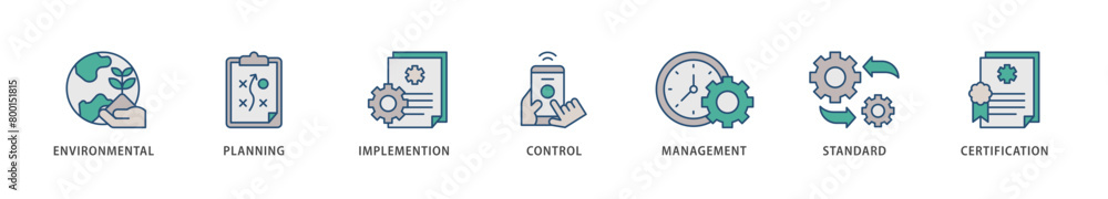 ISO 14001 icons set collection illustration of analysis, standards ...
