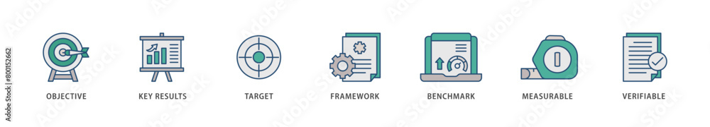 OKR icons set collection illustration of objective, key results, target, framework, benchmark, measurable, and verifiable icon live stroke and easy to edit OKR icons set collection illustration of objective, key results, target, framework, benchmark, measurable, and verifiable icon live stroke and easy to edit