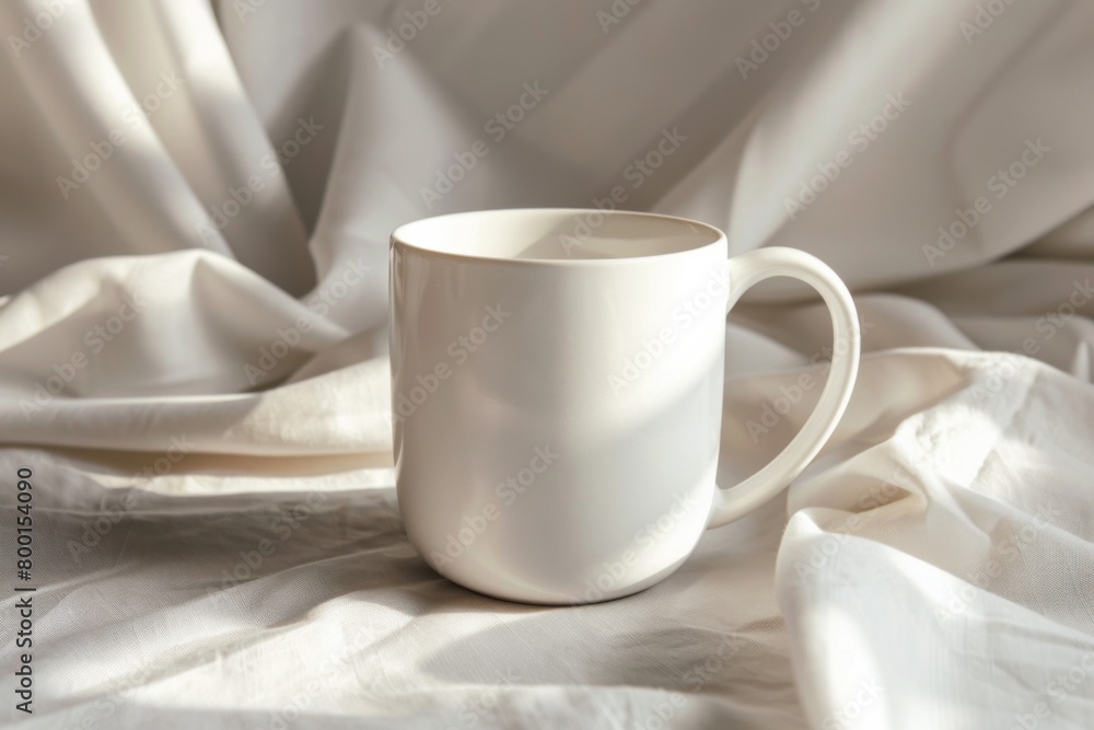 White Blank Mug Mockup in Photographic Scene created with Generative AI