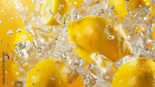 Pictures of multiple lemons surrounded by ice and splashes of water.