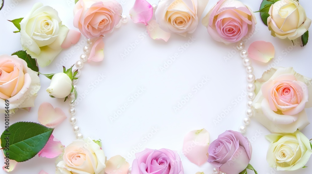 Elegant Roses and Pearls Frame with Copy space