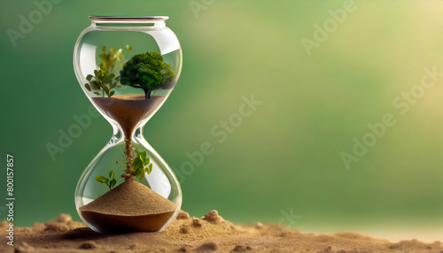 Hourglass with plants concept of nature and rebirth, sustainability and environment #800157857