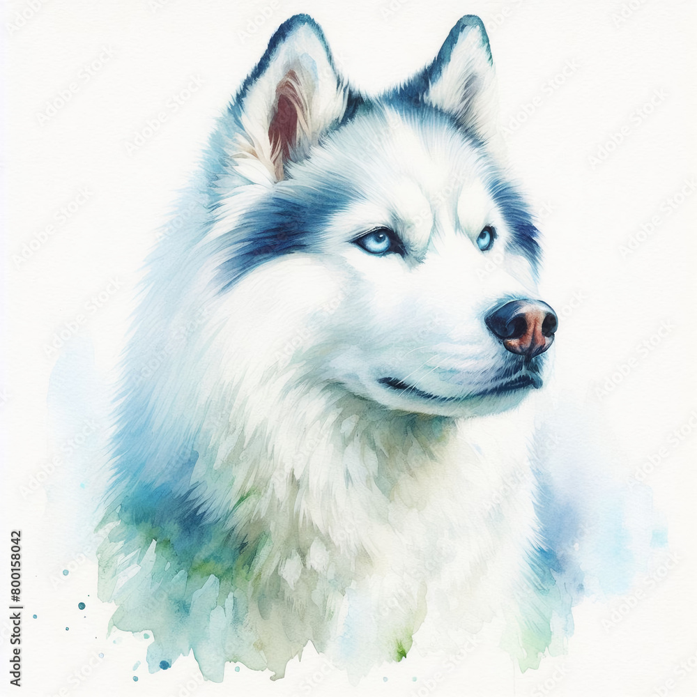 Obraz premium 흰 배경, 허스키 (White background, husky)