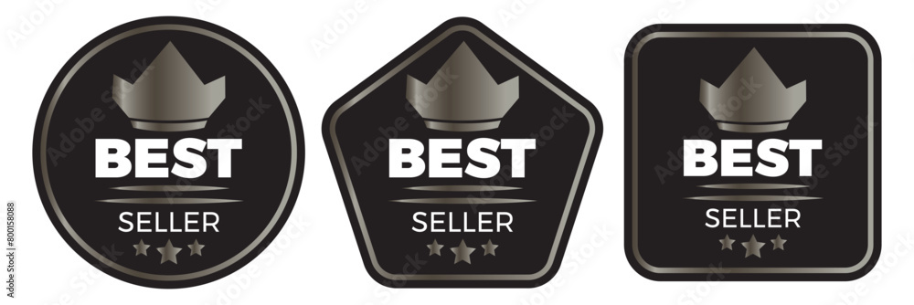 Set of premium luxury best seller badge icon flat vector illustration clipart isolated. Best seller sticker, label, banner, ribbon collection. Set of best seller metal emblem for sale. Set of premium luxury best seller badge icon flat vector illustration clipart isolated. Best seller sticker, label, banner, ribbon collection. Set of best seller metal emblem for sale.