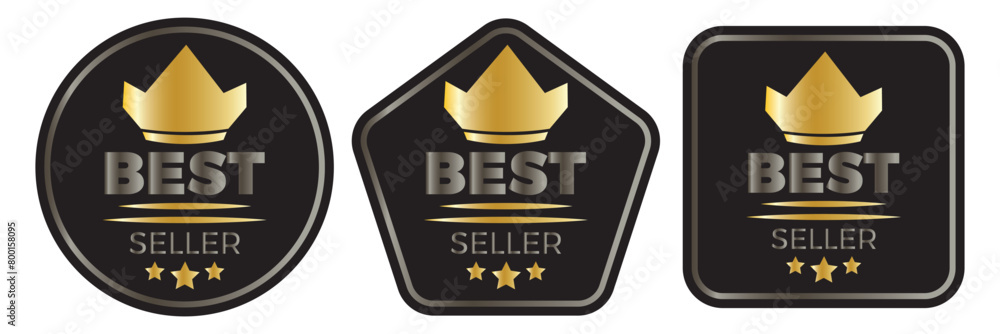 Best seller golden labels, award seal, medal badges. Vector premium quality metal emblems. Best Seller Stamp vector for product, print design, apps, websites. 11:11