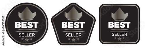 Set of premium luxury best seller badge icon flat vector illustration clipart isolated. Best seller sticker, label, banner, ribbon collection. Set of best seller metal emblem for sale. 