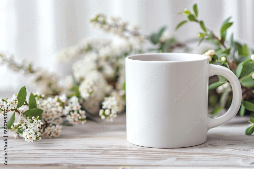 White Blank Mug Mockup in Photographic Scene created with Generative AI White Blank Mug Mockup in Photographic Scene created with Generative AI