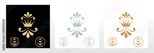 Set royal lily, . Heraldic sign, logo, design element, decoration. Graphic vector pattern