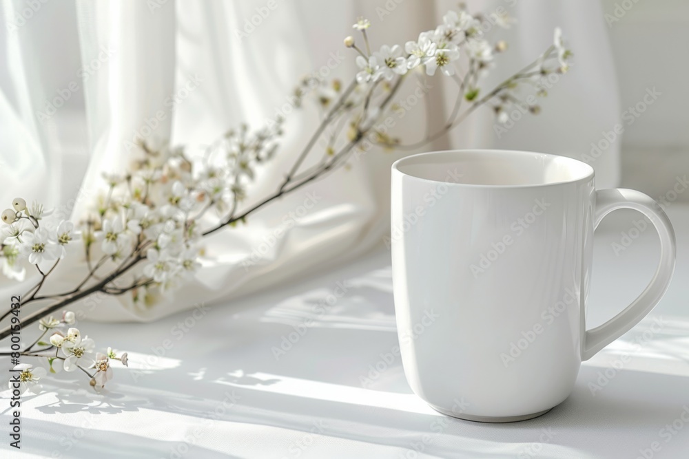 White Blank Mug Mockup in Photographic Scene created with Generative AI White Blank Mug Mockup in Photographic Scene created with Generative AI