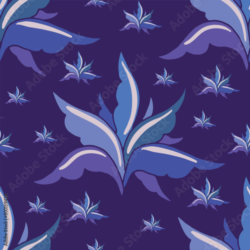 Vector dark blue seamless pattern background: Iris At Night.