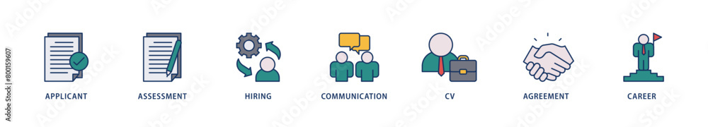 Job interview icons set collection illustration of applicant, assessment, hiring, communication, cv, agreement and career icon live stroke and easy to edit Job interview icons set collection illustration of applicant, assessment, hiring, communication, cv, agreement and career icon live stroke and easy to edit