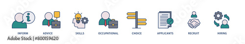 Job fair icons set collection illustration of the information, advice, skills, occupational, applicants, recruit, and hiring icon live stroke and easy to edit 