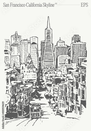 San Francisco California Skyline. Hand drawn vector illustration  sketch.