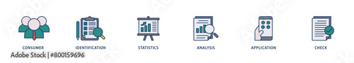 Kyc icons set collection illustration of analysis, check, application, statistics, identification, consumer icon live stroke and easy to edit 