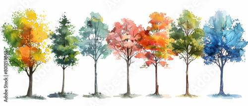 A collection of hand drawn watercolor trees, perfect for artistic projects and designs.
