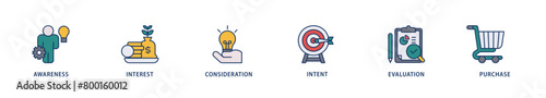 Marketing icons set collection illustration of strategy, concept, communication, target group, online, print and business icon live stroke and easy to edit 