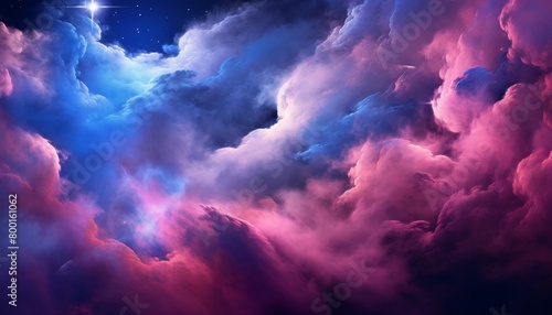A beautiful painting of a nebula in space with bright stars and colorful clouds. photo