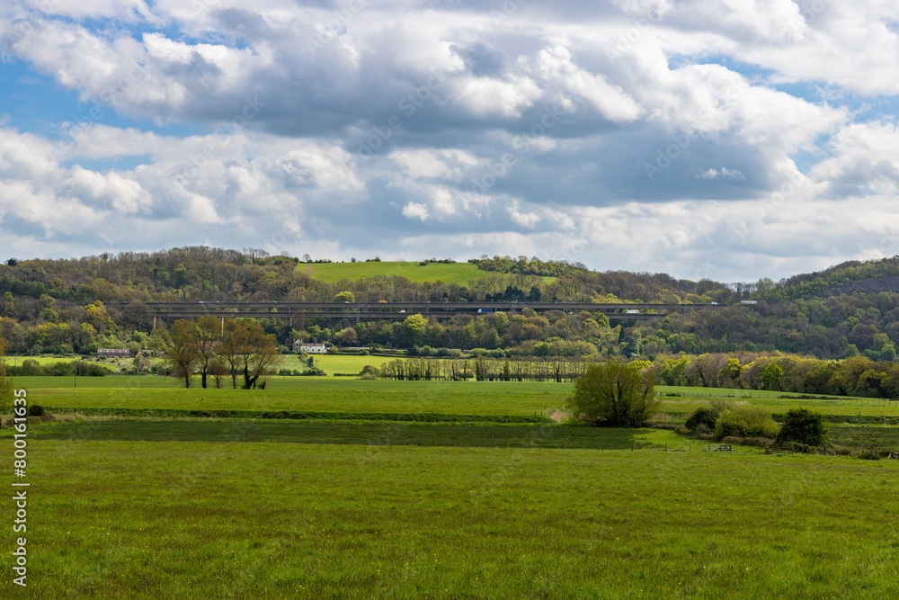 Obraz premium Weston in Gordano looking towards M5 Wynhol Viaduct on the motorway, Somerset, England, United Kingdom