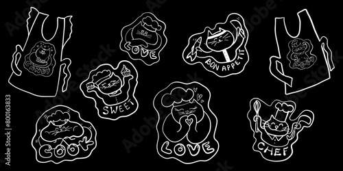 Doodle Cats, Whimsical Kitchen Cats Vector Illustration for Aprons