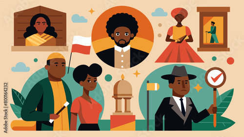 A virtual museum featuring artifacts and artwork from black artists depicting the journey towards Juneteenth and the fight for freedom.. Vector illustration