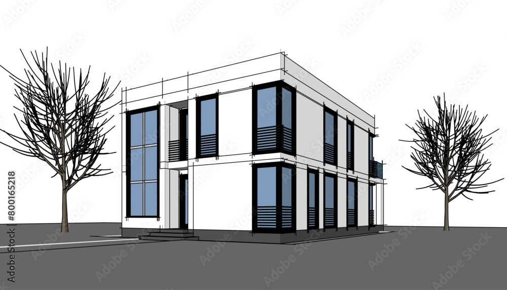 house building sketch architecture 3d illustration house building sketch architecture 3d illustration