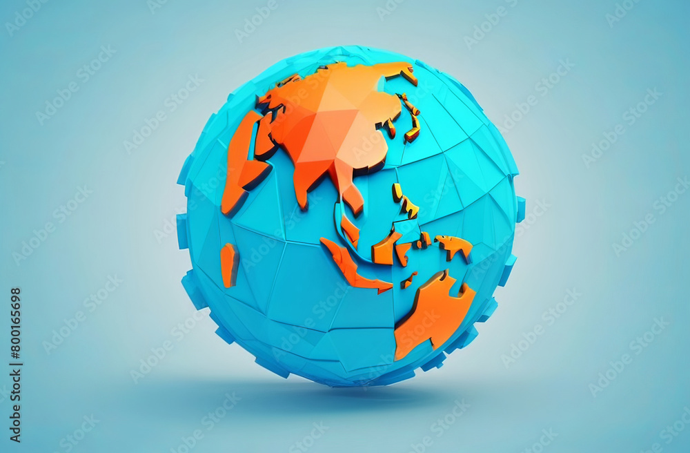 Naklejka premium A low poly globe with an electric blue map of the world on it. The font and design give it an artistic and fashionable accessory look