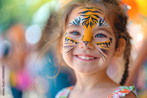 Cute little girl with tiger aqua makeup