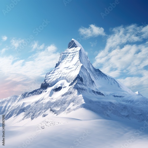 A snow covered mountain with a peak that is pointed and jagged