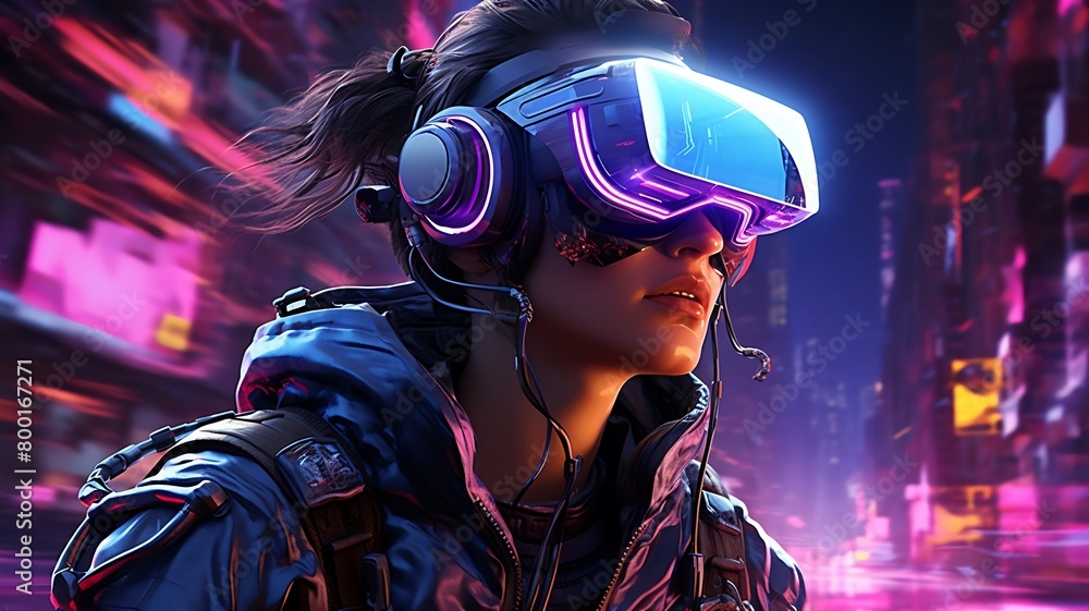 A Futuristic Banner Featuring a Person Wearing Virtual Reality (VR) Glasses A Futuristic Banner Featuring a Person Wearing Virtual Reality (VR) Glasses