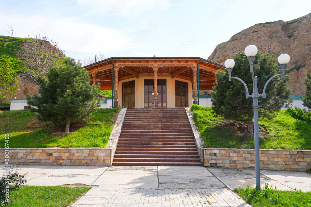Wooden gazebo in the Khoja Doniyor (Saint Daniel) Park on the side of the Afrosiyab Hill in Samarkand, Uzbekistan Wooden gazebo in the Khoja Doniyor (Saint Daniel) Park on the side of the Afrosiyab Hill in Samarkand, Uzbekistan