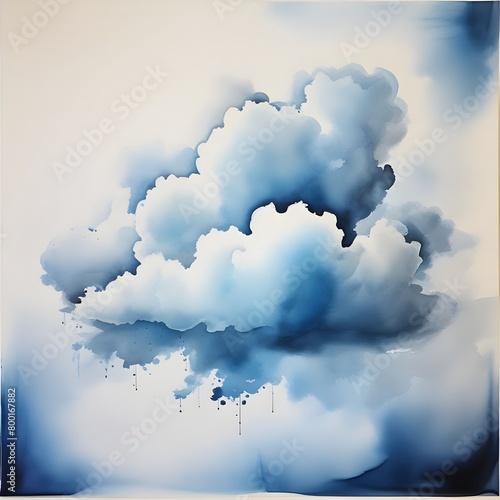 a watercolor painting of a blue cloud on a white background with a black spot on the bottom of the image and a black spot on the top of the bottom of the image.
