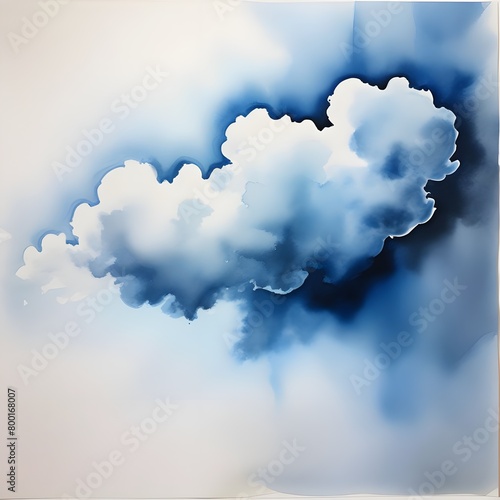 a watercolor painting of a blue cloud on a white background with a black spot on the bottom of the image and a black spot on the top of the bottom of the image.