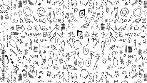 Doodle cute glitter pen line elements. Doodle decoration symbol set icon. Simple sketch line style emphasis  attention  pattern elements. Vector illustration.
