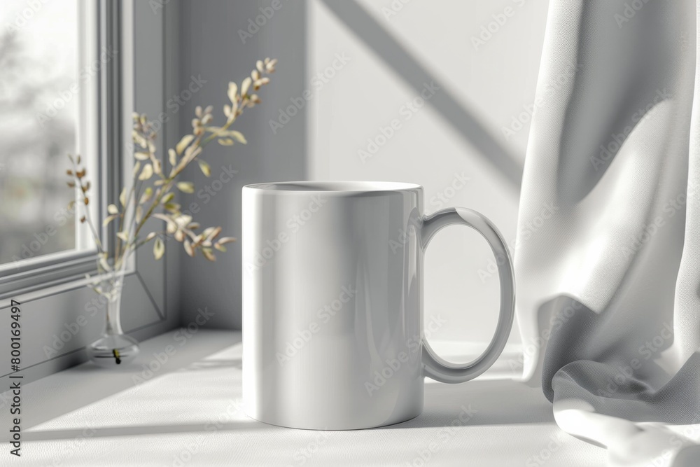 White Blank Mug Mockup in Photographic Scene created with Generative AI White Blank Mug Mockup in Photographic Scene created with Generative AI