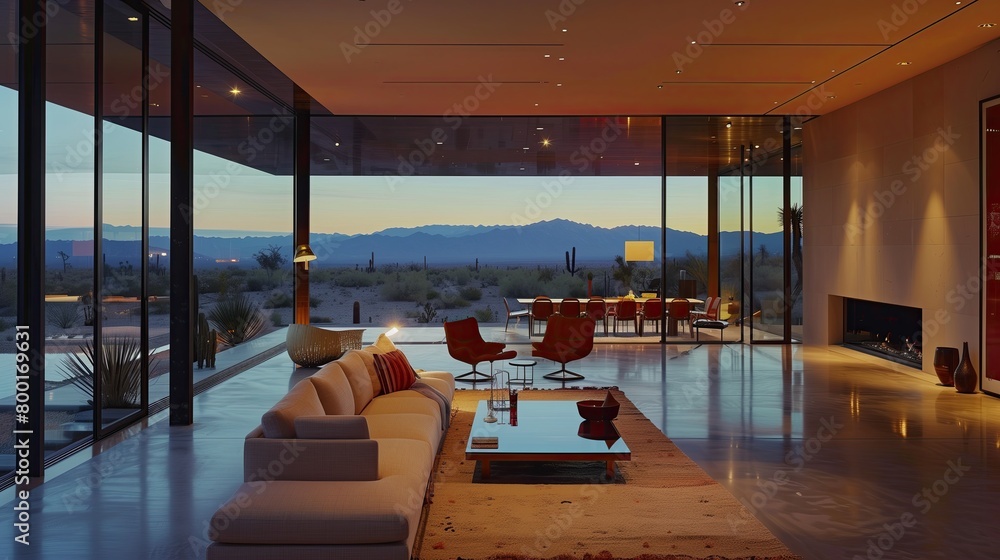 Fototapeta premium Modernist desert home with a minimalist aesthetic and expansive views