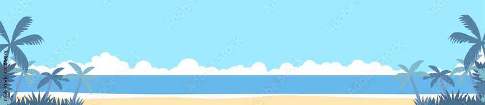 summer image illust with beach and sea	
