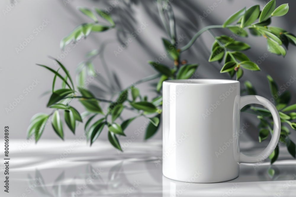 White Blank Mug Mockup in Photographic Scene created with Generative AI White Blank Mug Mockup in Photographic Scene created with Generative AI