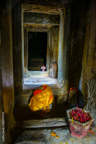 Offerings at an ancient shrine in Cambodia