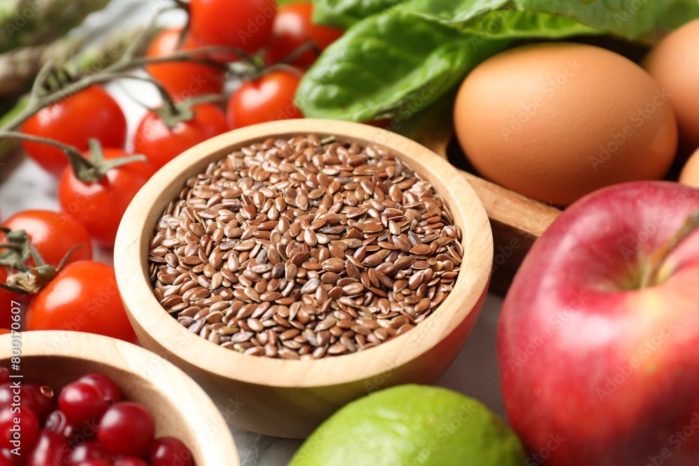 Many different healthy food on table, closeup Many different healthy food on table, closeup
