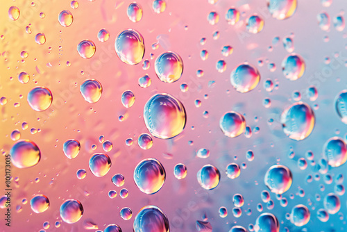 ater droplets on a multicolored gradient surface with vibrant reflections photo