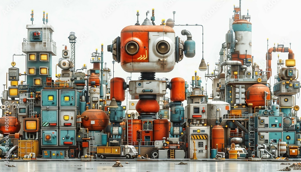 Fototapeta premium Supply Chain Orchestra, symphony orchestra composed of various supply chain elements – raw materials, production machinery, transportation vehicles, warehouses,