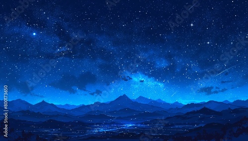 Starry sky, distant mountains, night view