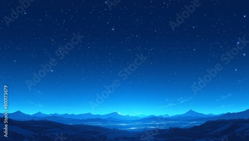 Starry sky, distant mountains, night view